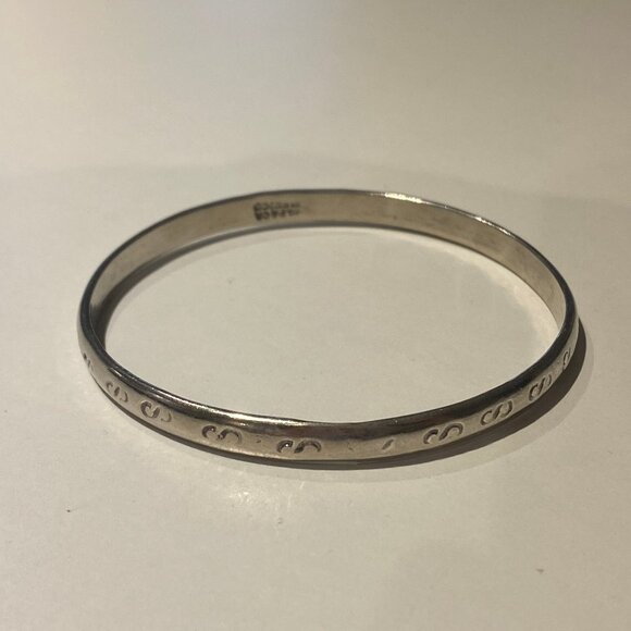 Vintage Bracelet Alpaca Mexico Silver-tone Engraved Signed Bangle - Picture 1 of 8